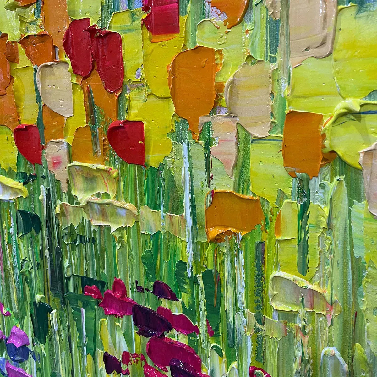 Panoramic Impasto Colorful Flower Field Oil Painting