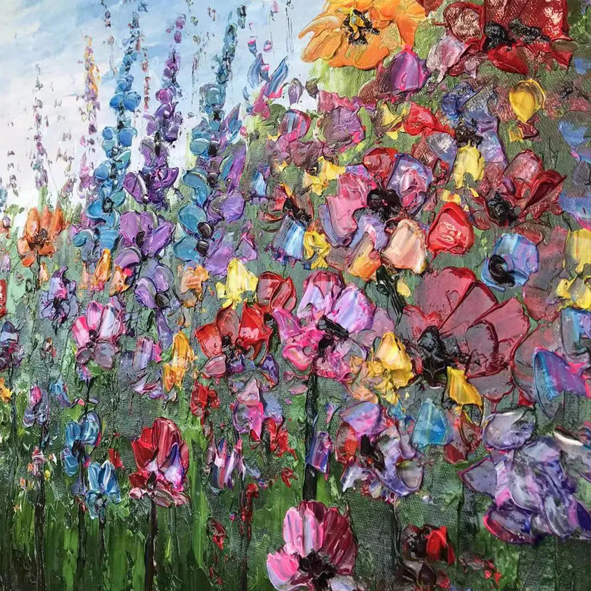 WILD BLOOM MEADOW: Panoramic Impasto Wildflower Field Nature Canvas