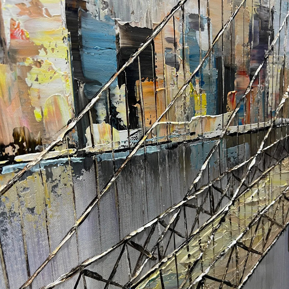 URBAN CONNECTIVITY: Cityscape With Bridge Soft Muted Colors Panoramic Wall Art