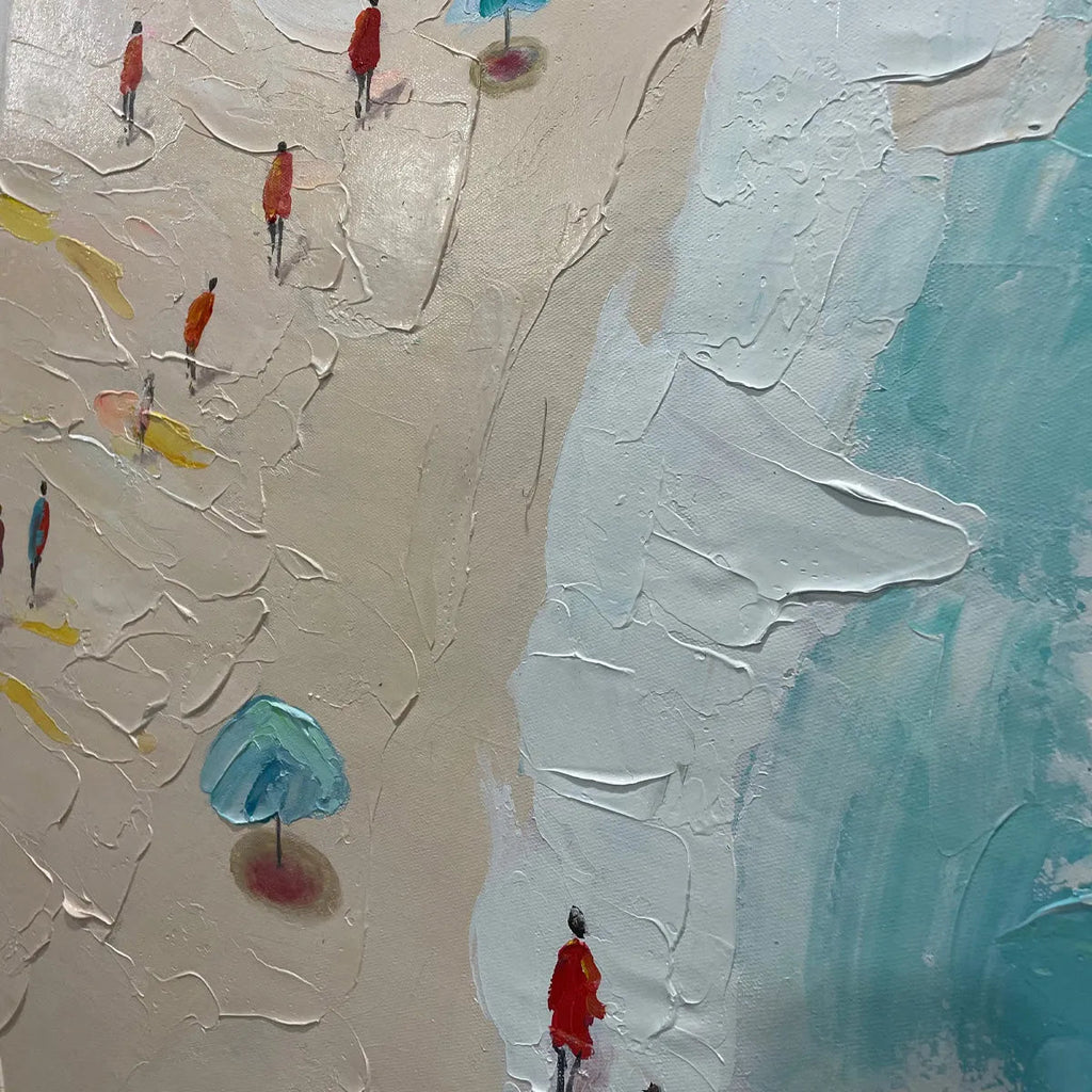 SUMMER HOLIDAY: Impasto Colorful Figures On Beach Oil Painting