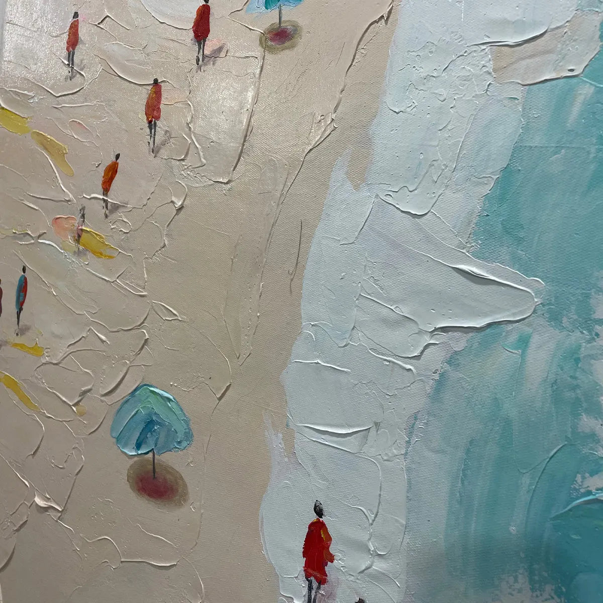 SUMMER HOLIDAY: Impasto Colorful Figures On Beach Oil Painting
