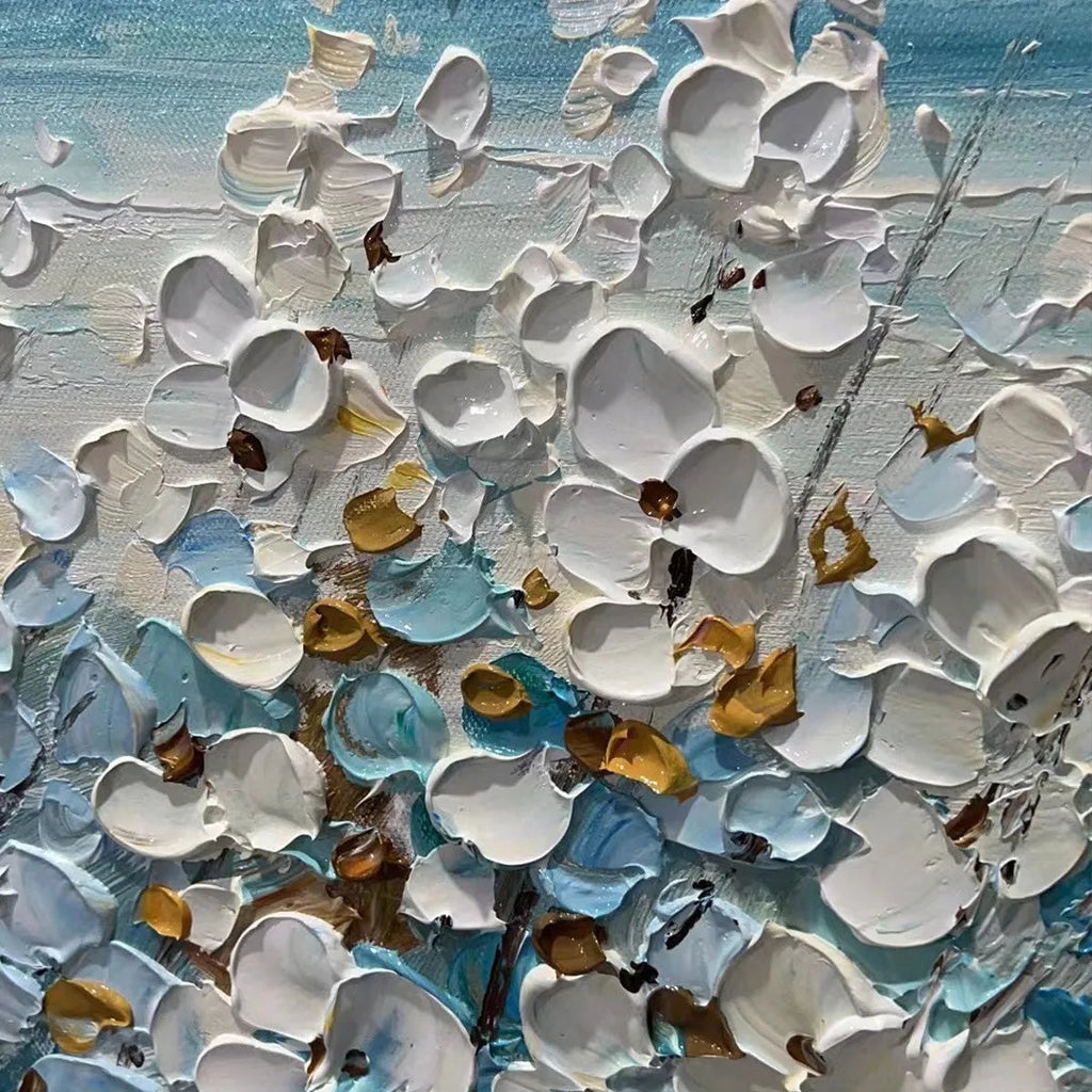 OCEAN BREEZE: Impasto Blue White Coastal Grass Seascape Horizontal Canvas