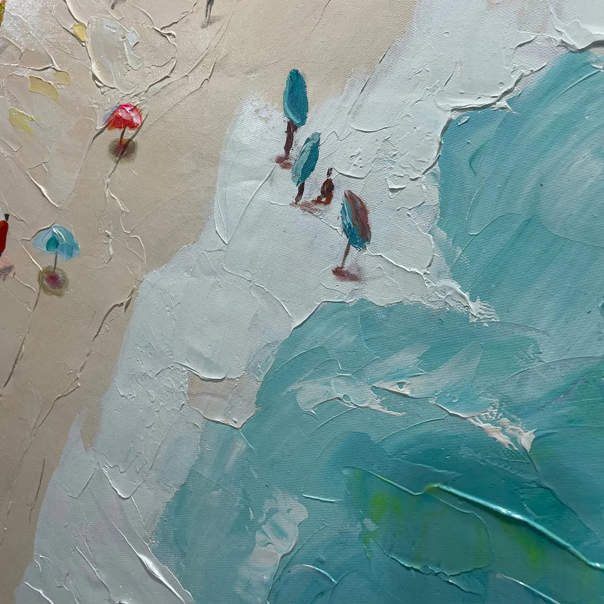 SUMMER HOLIDAY: Impasto Colorful Figures On Beach Oil Painting