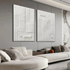 White Textured Vertical Diptych by Javier Ramirez: minimalist abstract art, modern living room, vertical wall art set