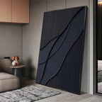 Javier Ramirez's Black Textured Waves: Minimalist black abstract art, modern wall decor for living room