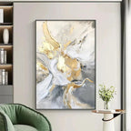 ETHEREAL GOLD: Impasto Mesmerizing White Grey Gold Canvas