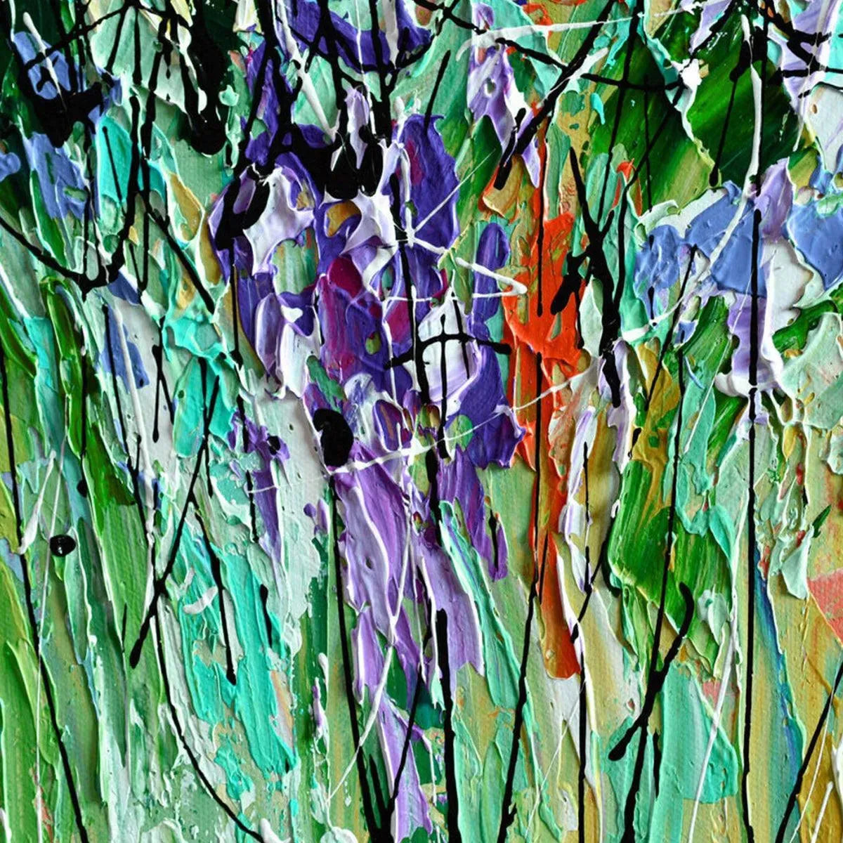 LILAC MEADOW: Panoramic Impasto Floral Art Wildflower Field