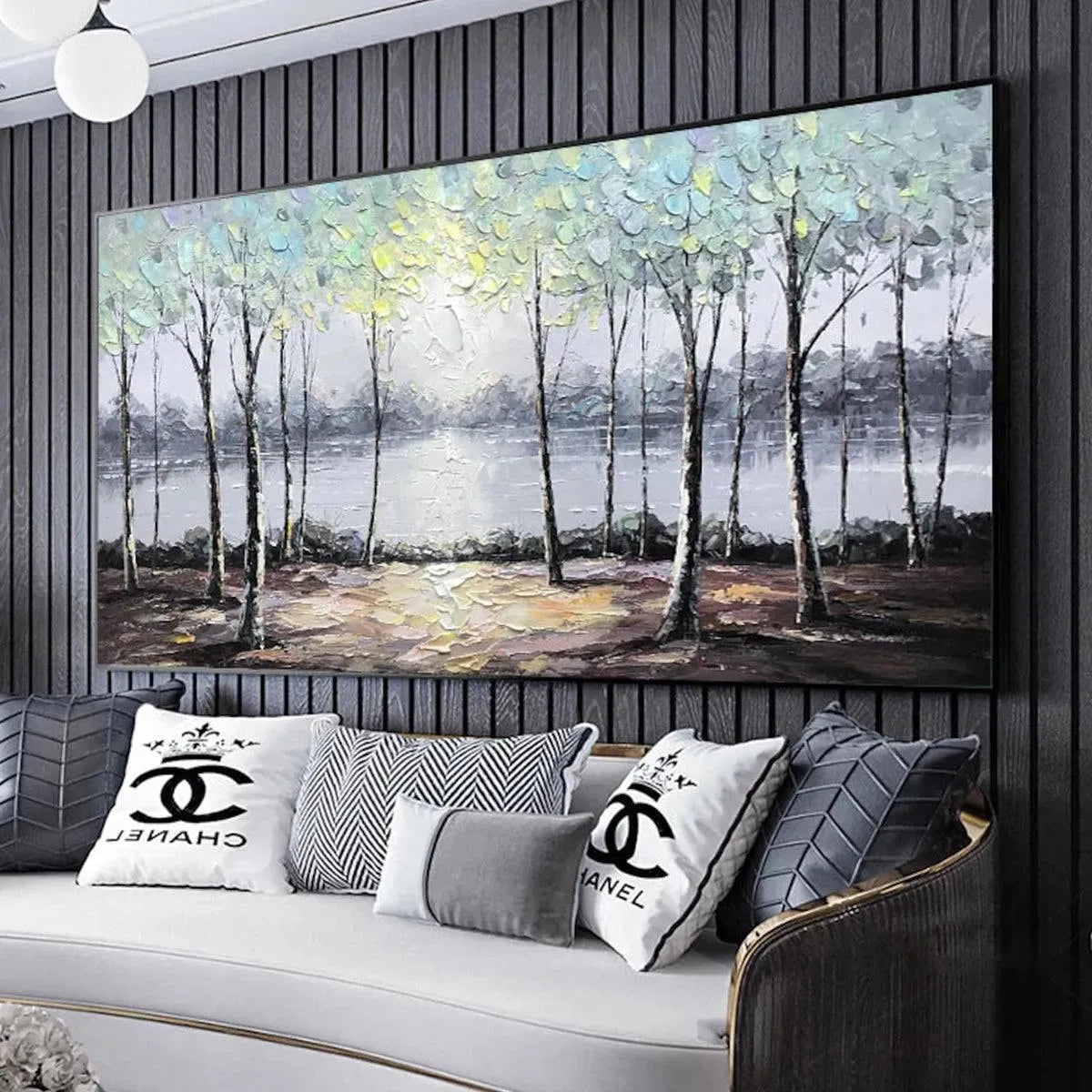 SERENE WATERS: Textured Trees Reflected In Still  Lake Canvas