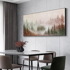 MISTY PINES: Panoramic Soft Fog Pine Forest Calm Green Grey Canvas