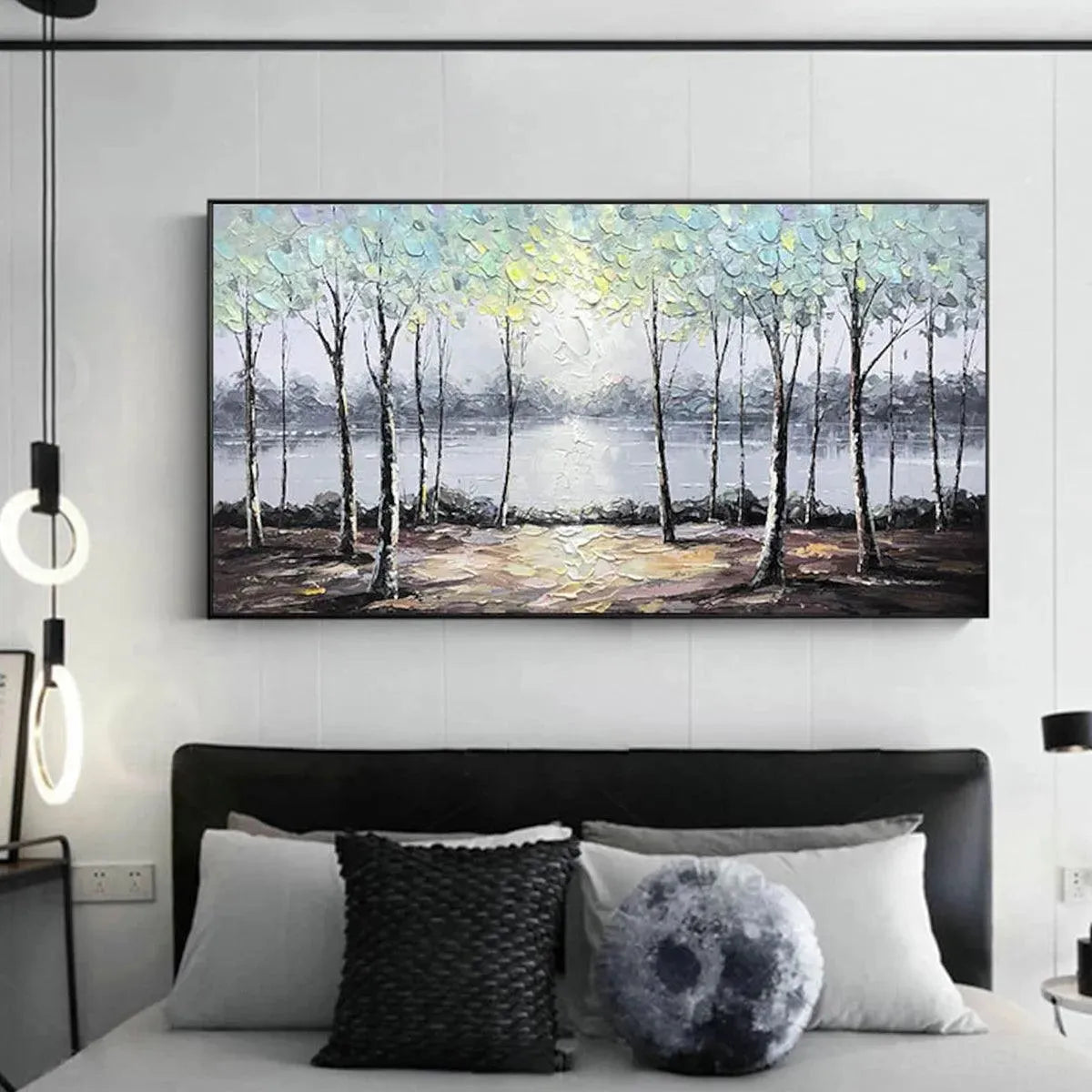 SERENE WATERS: Textured Trees Reflected In Still  Lake Canvas