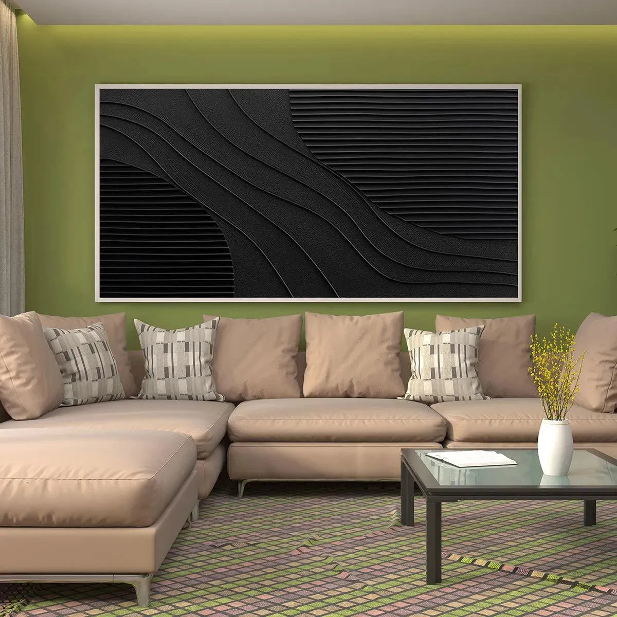 Black Texture minimalist painting with wave-like ridges and linear texture, Javier Ramirez