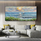 SUNSET SAIL: Textured Warm Sunset Sailboats Canvas
