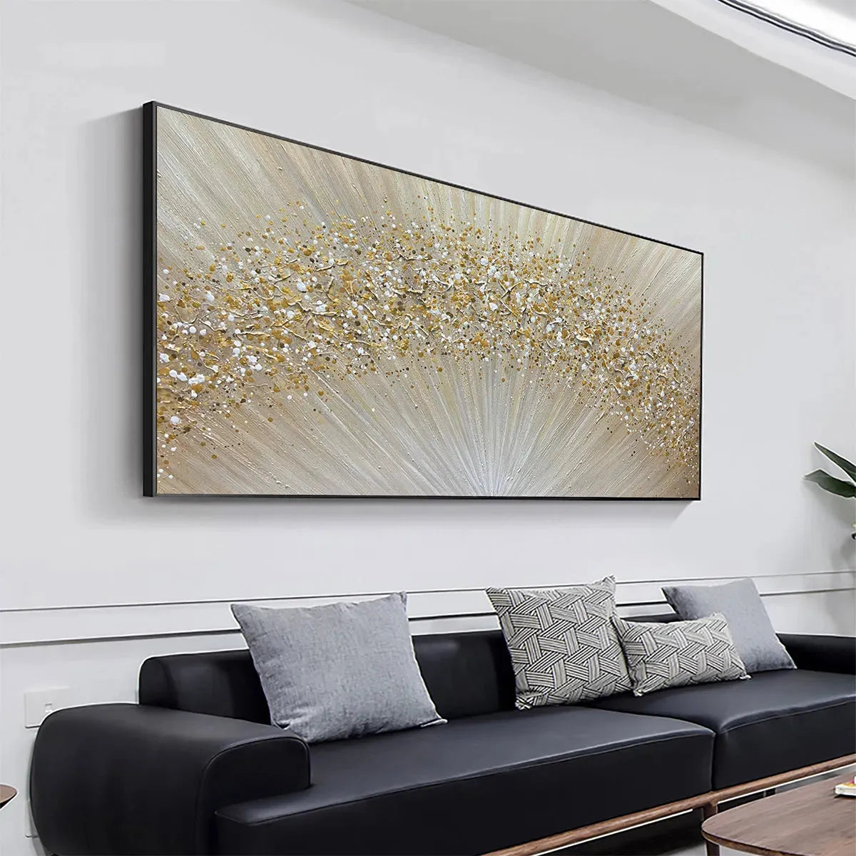 GOLDEN AURORA: Gold Beige Radiating Lines Abstract Canvas
