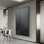Black Textured Curves painting by Javier Ramirez, minimalist abstract art with textured black surface, modern decor