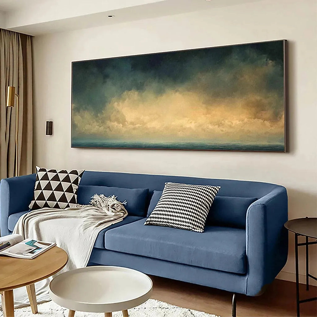 GOLDEN CLOUDS PANORAMIC: Soft Golden Sky Calm Seascape Canvas