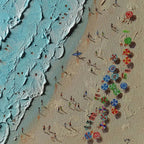AERIAL VISTA: Impasto Beach Scene Colorful Umbrellas Turquoise Waves Canvas