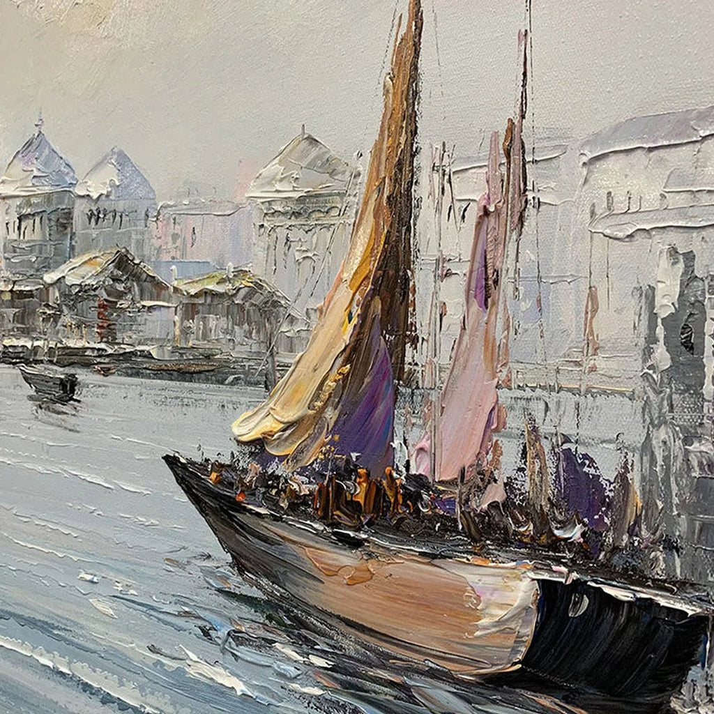 VENETIAN SERENADE: Venice Canal Buildings Sailboats  Panoramic Canvas