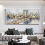 URBAN CONNECTIVITY: Cityscape With Bridge Soft Muted Colors Panoramic Wall Art