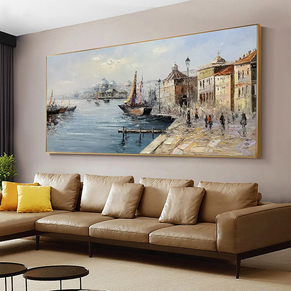 VENETIAN SERENADE: Venice Canal Buildings Sailboats  Panoramic Canvas