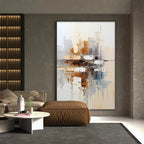URBAN ABSTRACT: Textured Vertical Minimalist Cityscape Oil Painting