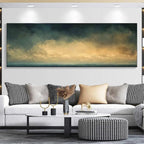 GOLDEN CLOUDS PANORAMIC: Soft Golden Sky Calm Seascape Canvas