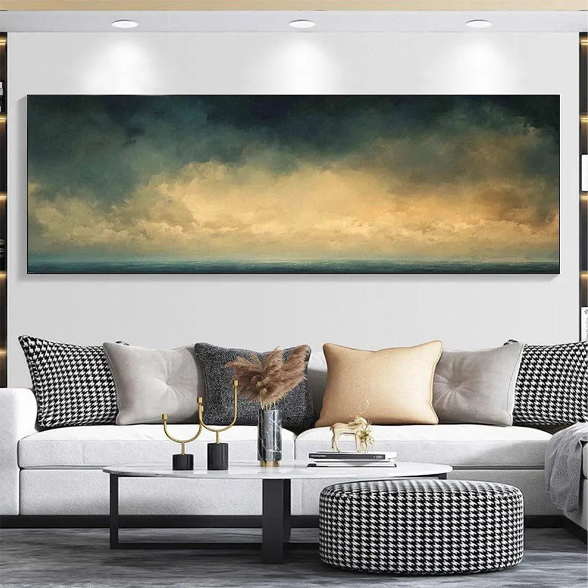 GOLDEN CLOUDS PANORAMIC: Soft Golden Sky Calm Seascape Canvas