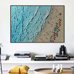 AERIAL VISTA: Impasto Beach Scene Colorful Umbrellas Turquoise Waves Canvas