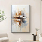 URBAN ABSTRACT: Textured Vertical Minimalist Cityscape Oil Painting