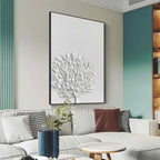 White Textured Tree art by Elodie Dubois. Textured white wall art in black frame, ideal for contemporary spaces.