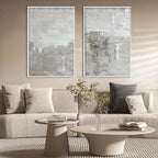 Javier Ramirez Grey Abstract Diptych, vertical wall art set of 2 with white frames, modern home decor