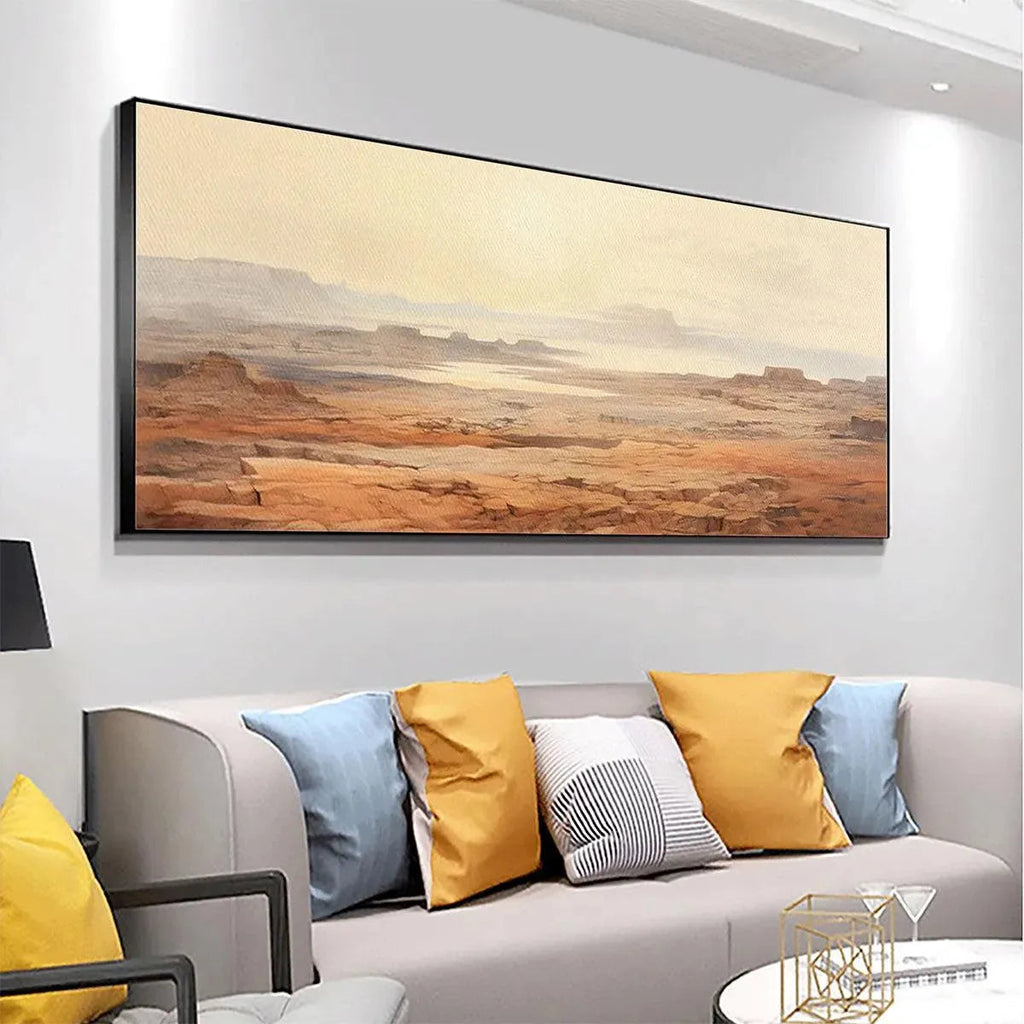 DESERT MIST PANORAMIC: Minimalist Misty Desert Landscape Canvas