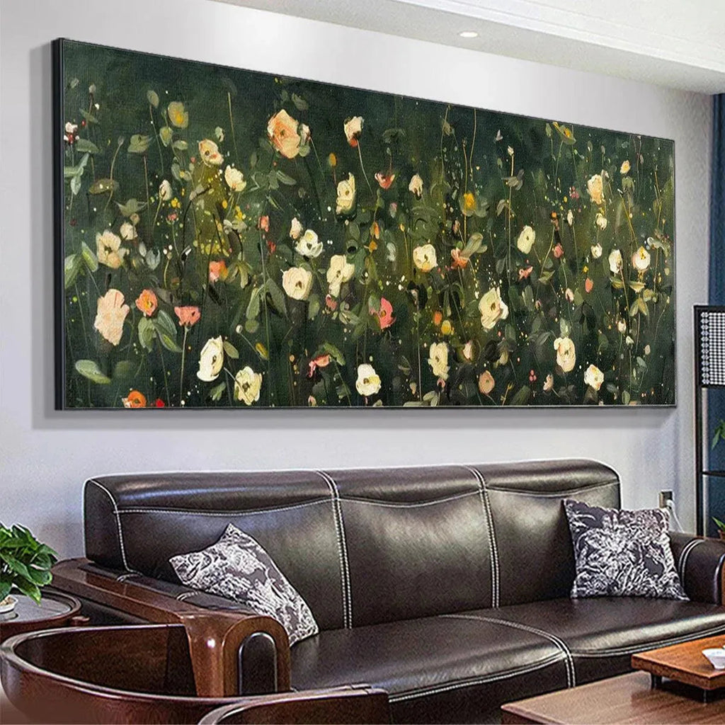 WHISPERING MEADOW PANORAMIC: Impressionistic Delicate Blossoms Canvas