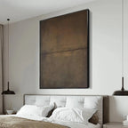 Liam O'Connell Umber Abstract Landscape painting, earthy tones in black frame, minimalist bedroom art