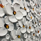 WINTER BLOSSOM- Panoramic Impasto Floral Oil Painting in White and Grey