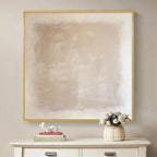 Minimalist "Desert Sands" painting by Javier Ramirez, beige textured artwork with gold frame.
