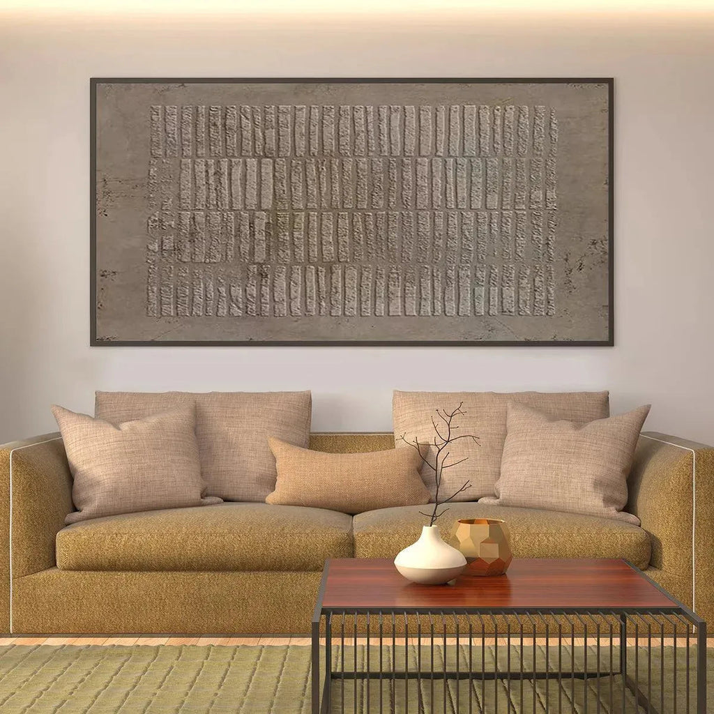 Javier Ramirez Textured Rectangle Array, minimalist brown painting, modern living room art, contemporary decor.