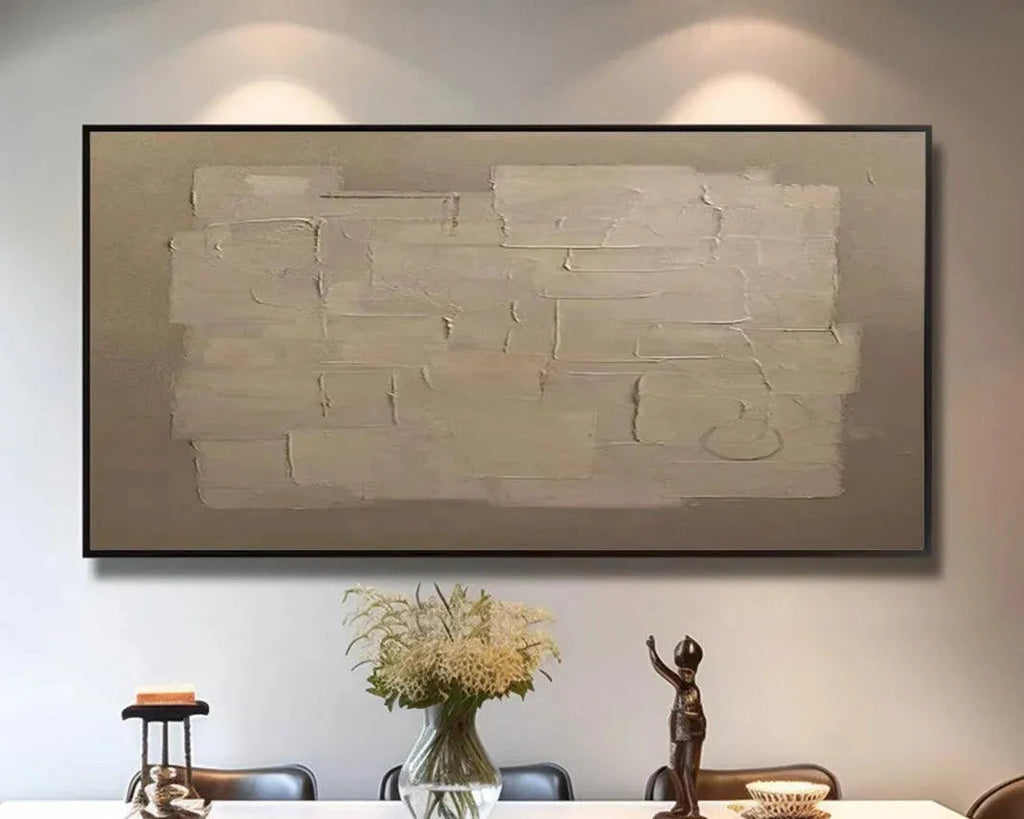 Textured Taupe Abstract painting by Javier Ramirez, modern minimalist art, neutral tones, framed, home decor.