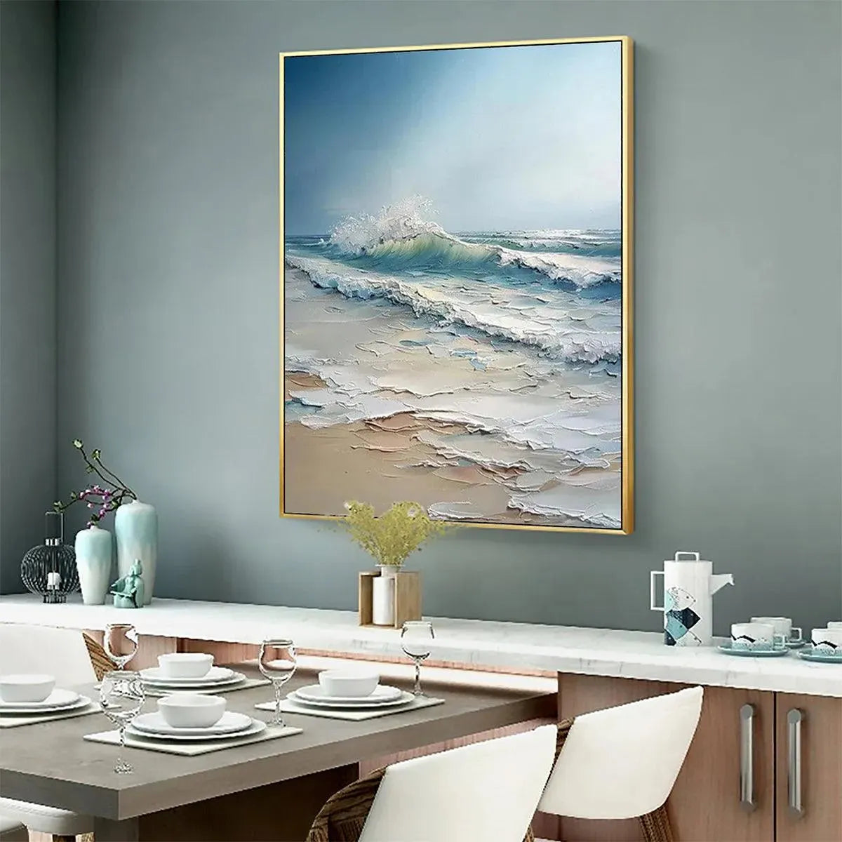 OCEANS EMBRACE:Textured Impasto Crashing Wave Canvas