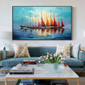 SAILING INTO SUNSET: Textured Sailboat Seascape Panoramic Wall Art