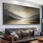 MISTY MORNING SERENITY: Panoramic Lake Fog Tones Calm Canvas