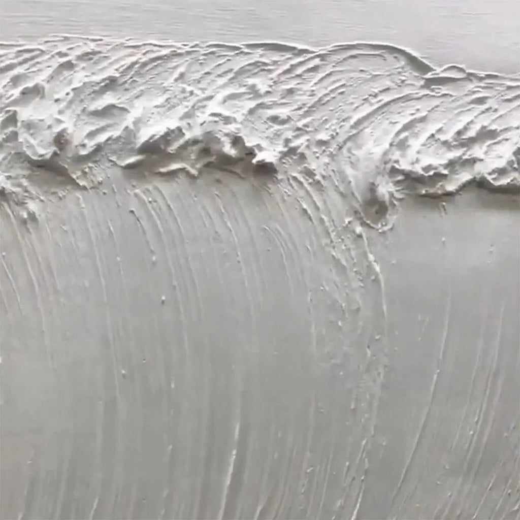 FROZEN TIDE white wave painting by Liam O'Connell. Textured white artwork, crashing wave detail for modern home.