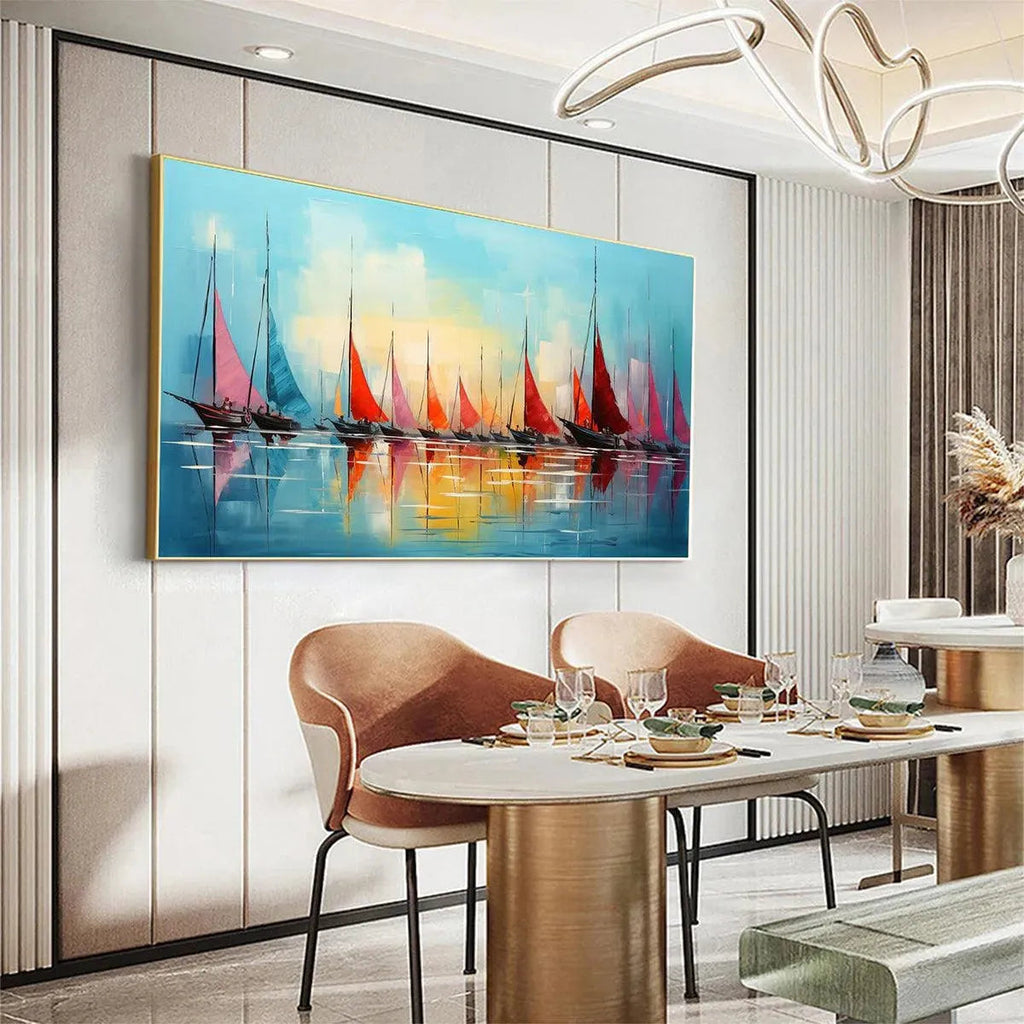 REGATTA AT DAWN: Textured Sailboat Seascape Panoramic Wall Art