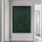 Javier Ramirez Dark Green Textured Grid painting, minimalist art, modern decor, textured surface, grid pattern, green hues.