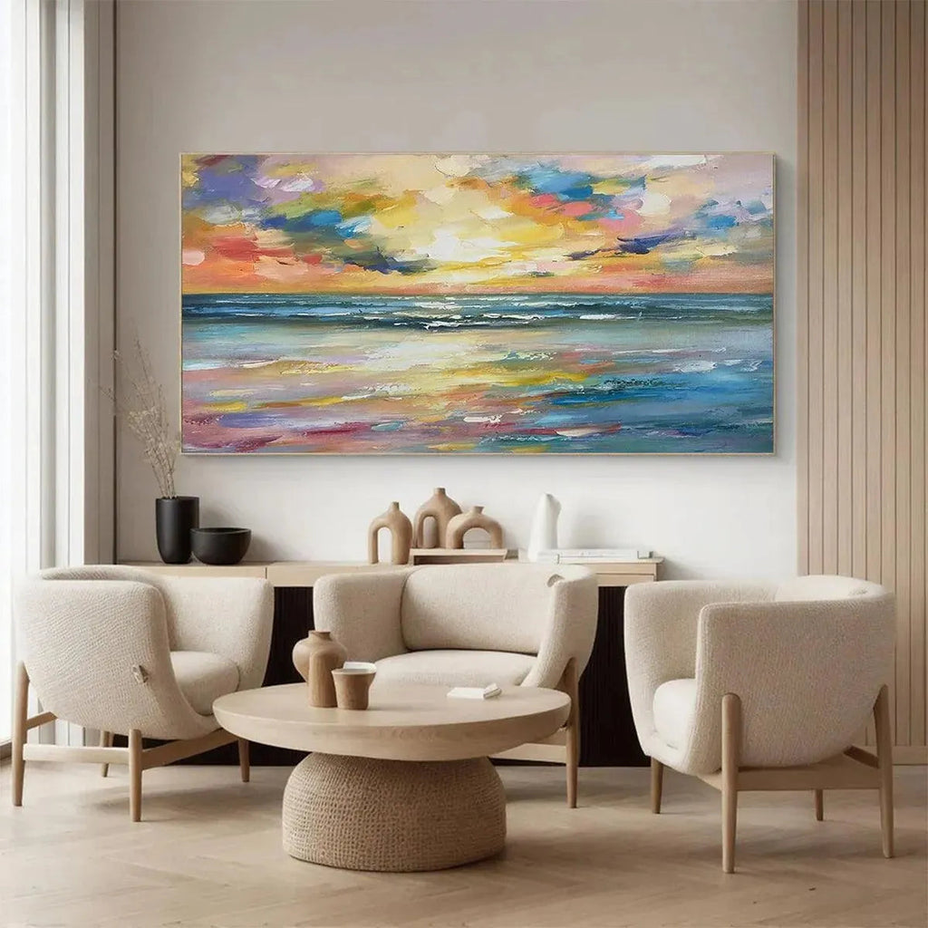 SEASIDE SUNSET SERENADE: Textured Coastal Sunset Wall Art