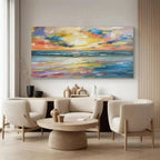 SEASIDE SUNSET SERENADE: Textured Coastal Sunset Wall Art