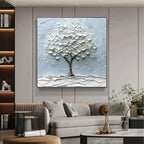 WINTER‘S EMBRACE: Snow Covered Tree Thick Impasto Minimalist Canvas