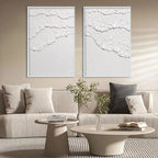 Isabella Rossi White Waves Diptych: White textured abstract wall art set of 2, vertical wall decor