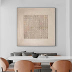 Beige Grid textured painting by Javier Ramirez in a modern dining room lifestyle setting.