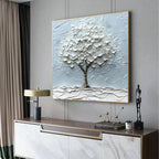 WINTER‘S EMBRACE: Snow Covered Tree Thick Impasto Minimalist Canvas