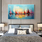 REGATTA AT DAWN: Textured Sailboat Seascape Panoramic Wall Art